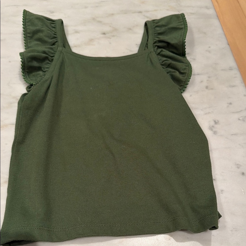 Kids Olive Green Ruffle Sleeve Tank Top